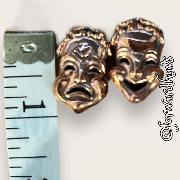 Renoir Marked Copper Drama Masks Clip-On Earrings - Picture 7 of 10